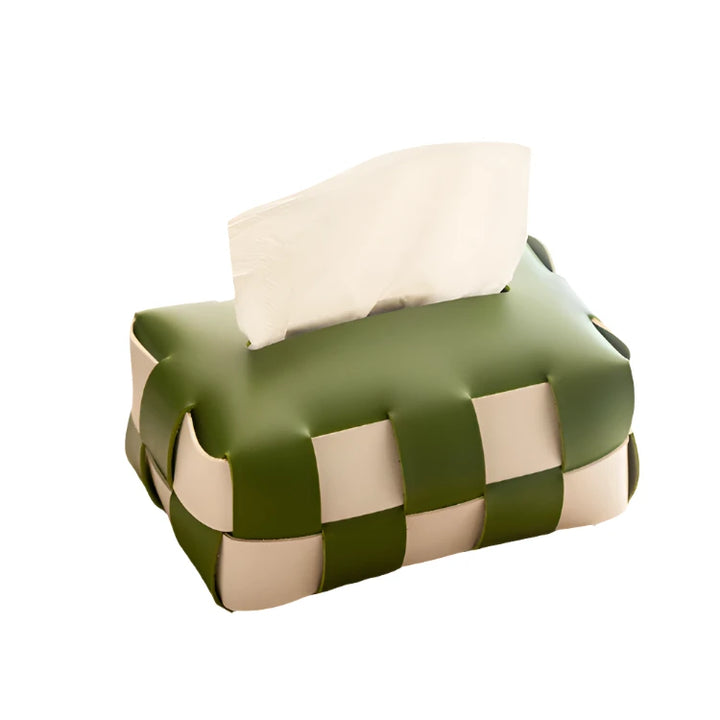 Avocado Green Checkered Leather Tissue Paper Holder