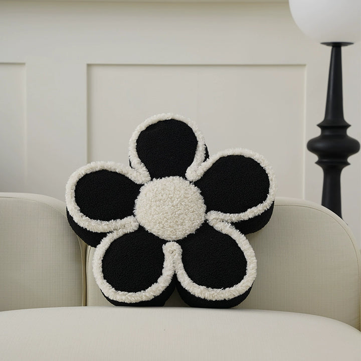 Black Flower Shaped Decorative Pillow