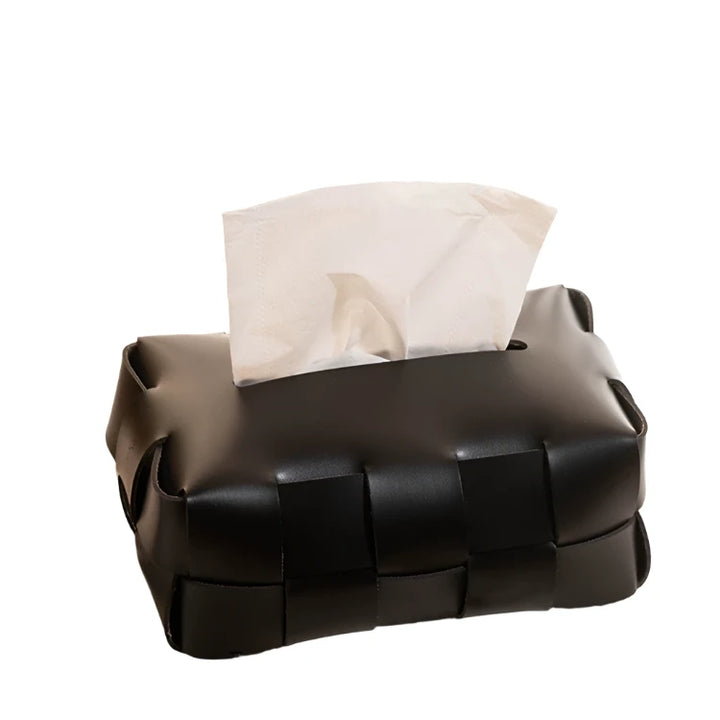 Black Leather Checkered Tissue box Holder 