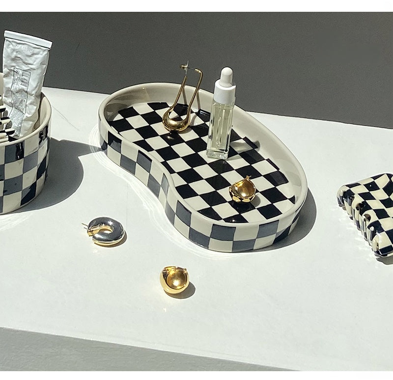 Black and White Checkerboard Tray Jewelry Holder