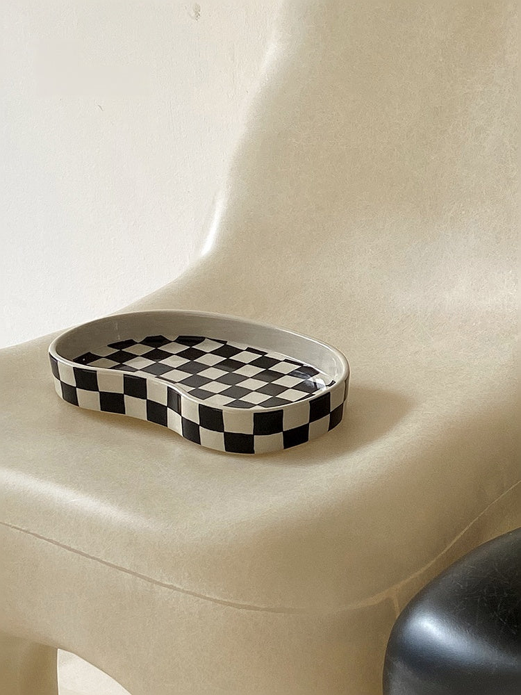 Black and White Checkered Bean Tray Jewelry Holder