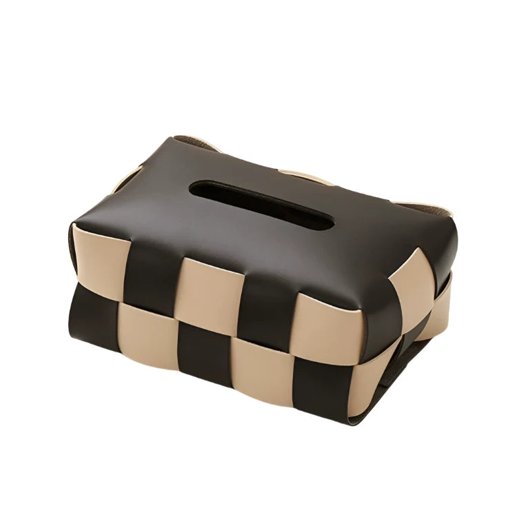 Black and White Checkered Leather Tissue Box Holder