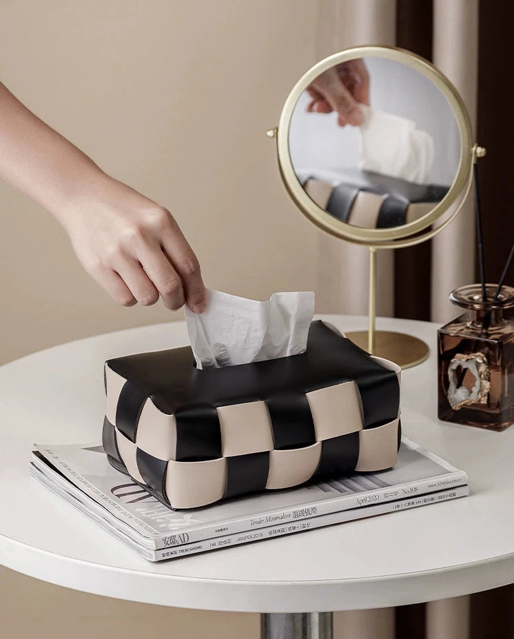 Checkered tissue box holder