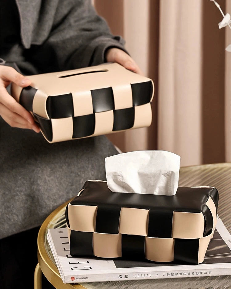 Contemporary leather tissue holder box