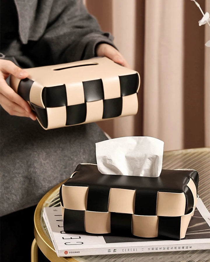 Contemporary leather tissue holder box