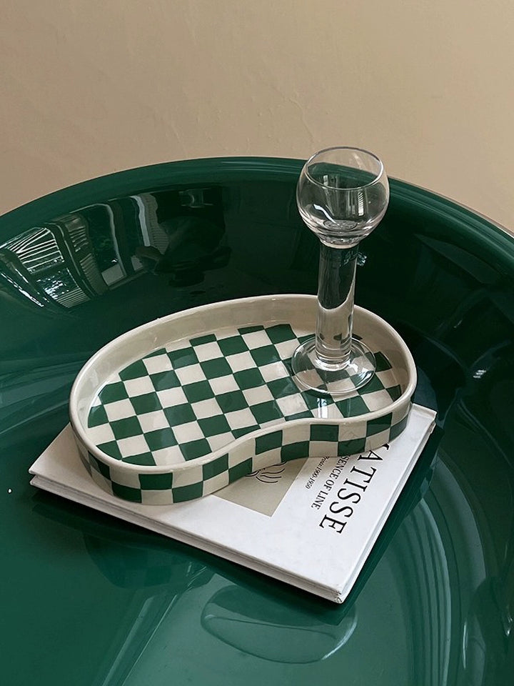 Green Checkered Bean Tray Jewelry Holder