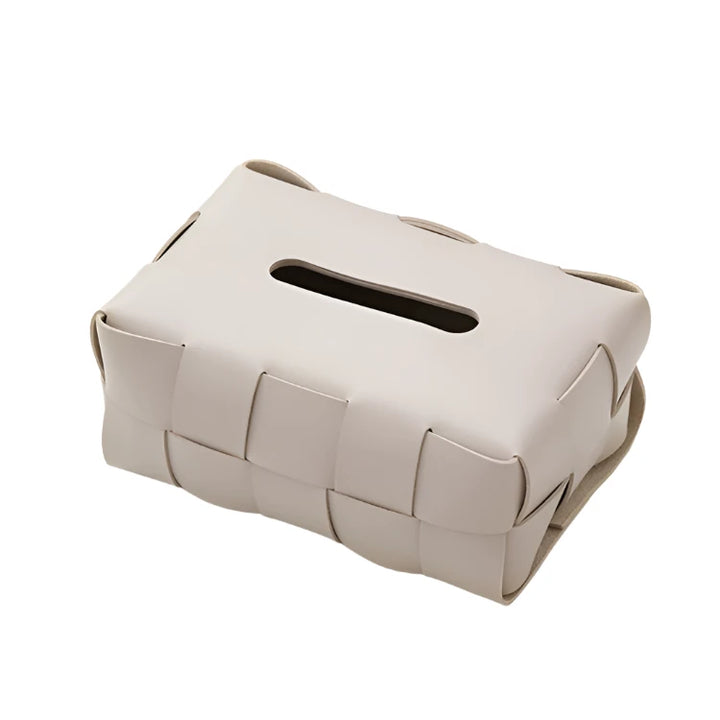 Grey White Leather Tissue Box Holder