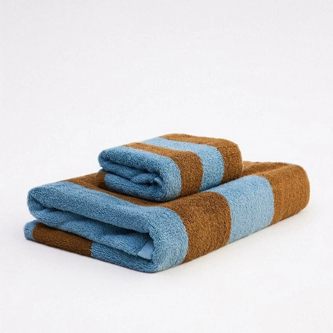 Retro Blue Orange Striped Bath Towel Set