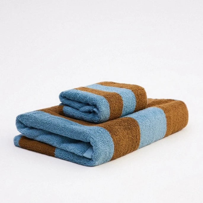 Retro Blue Brown Striped Towel Set