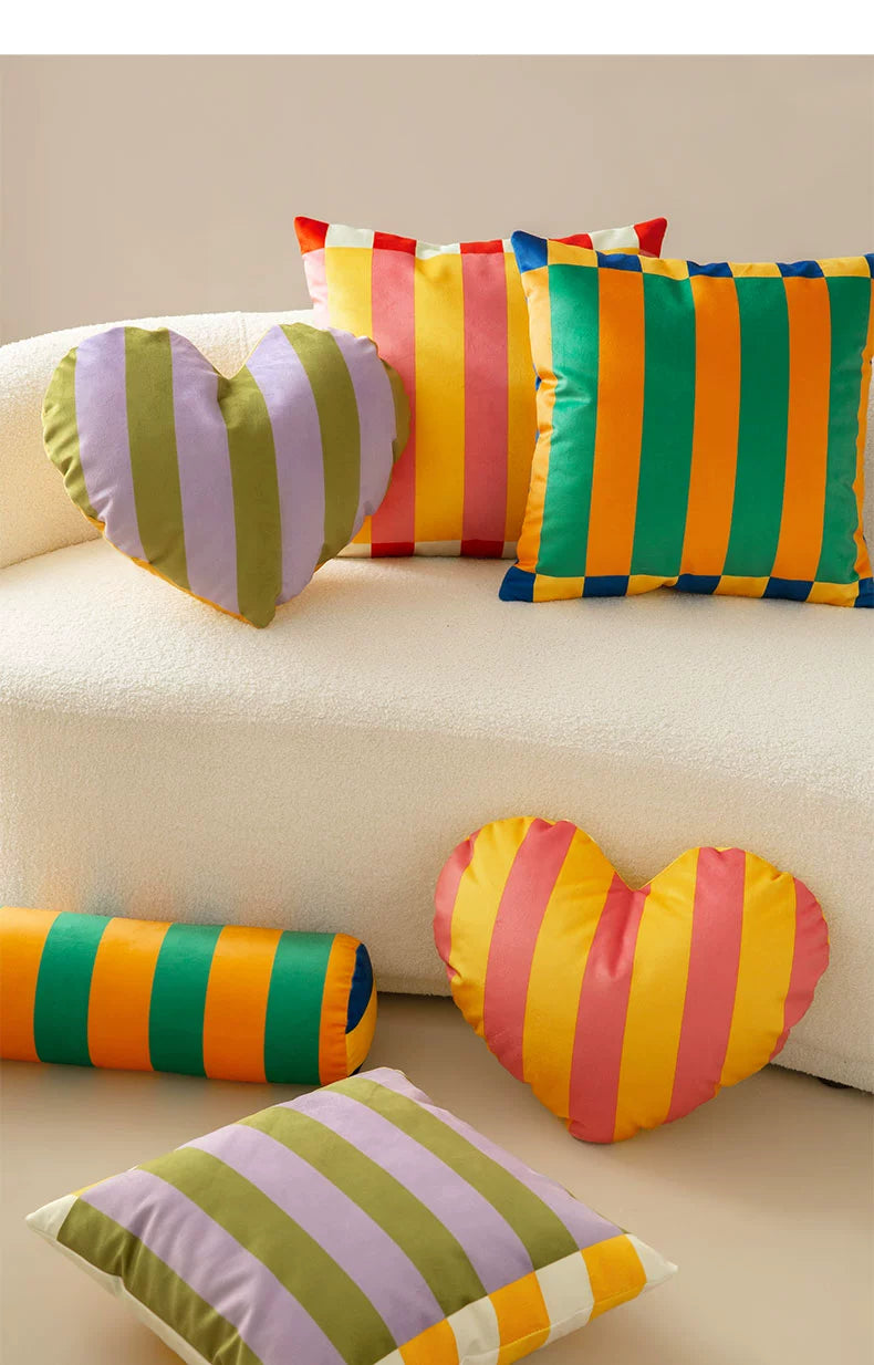 Striped Heart Shaped Throw Pillow Cushion