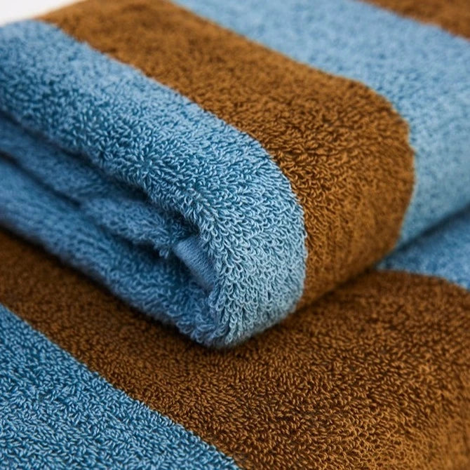 Blue Orange Striped Bath Towel Set