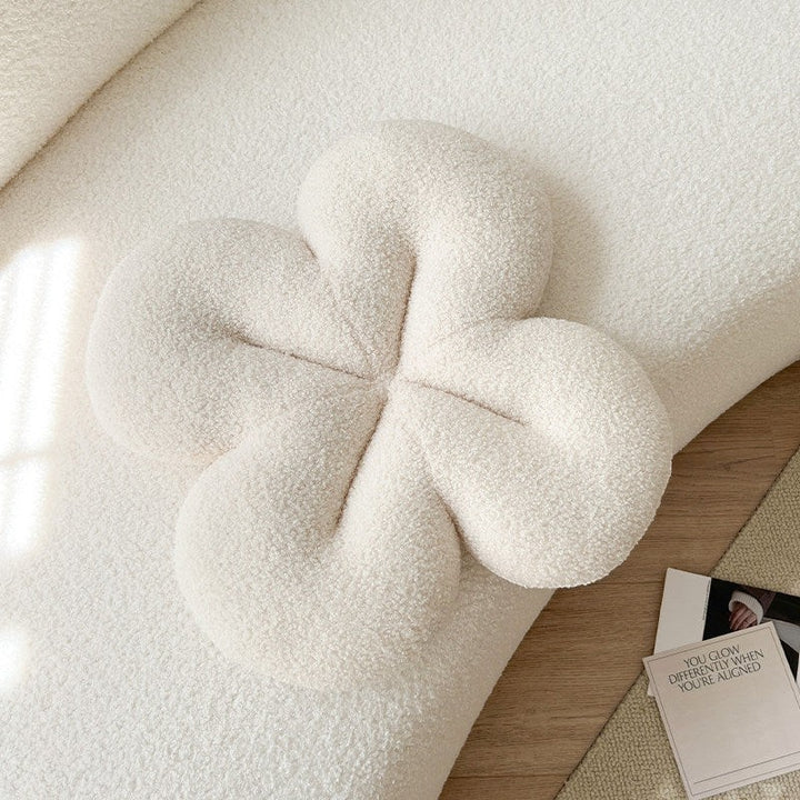 White Bouclé Clover Flower Shaped Plush Pillow