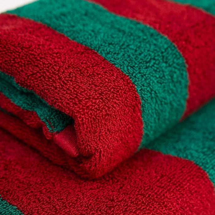 Red Green Striped Bath Towel Set