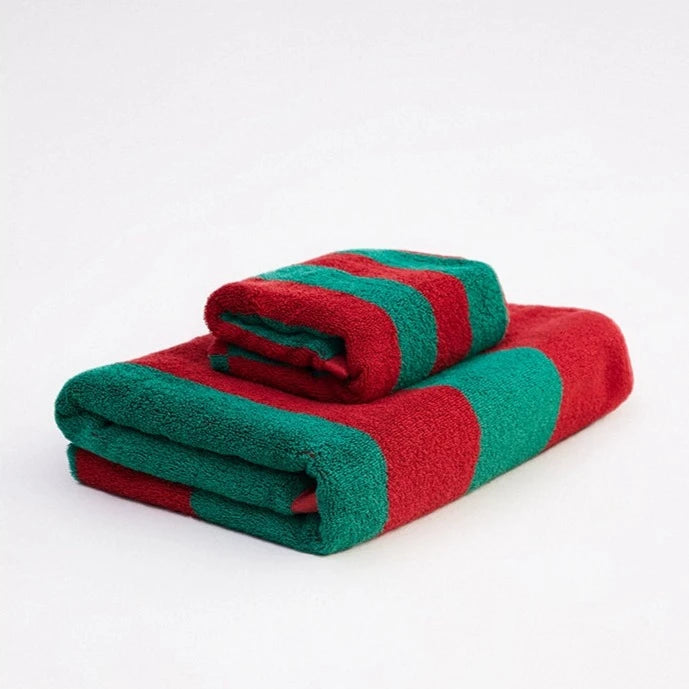 Red Green checkered striped towel set