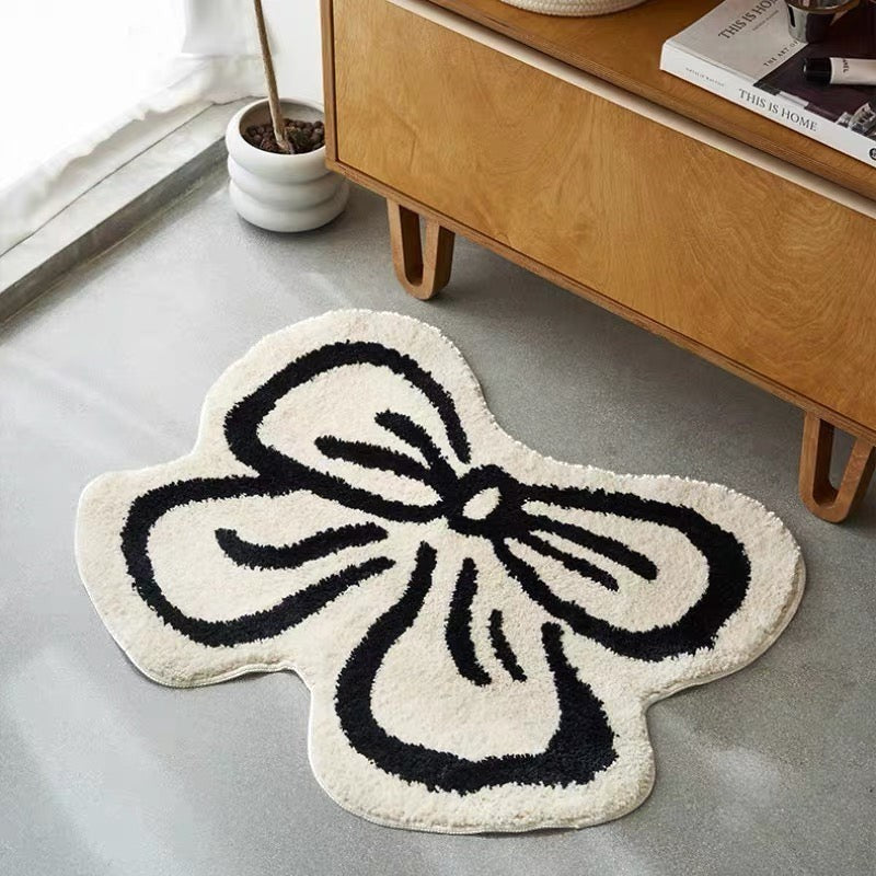 Cream white ribbon bow shaped bath mat & rug