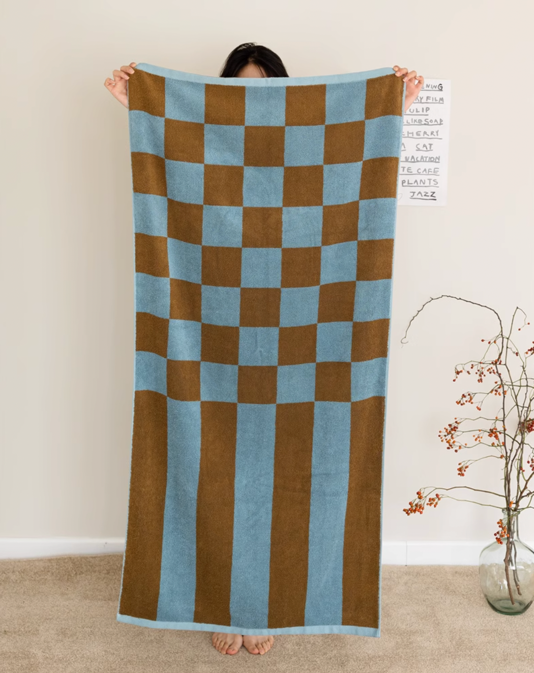 Retro Checkered Striped Bath Towel