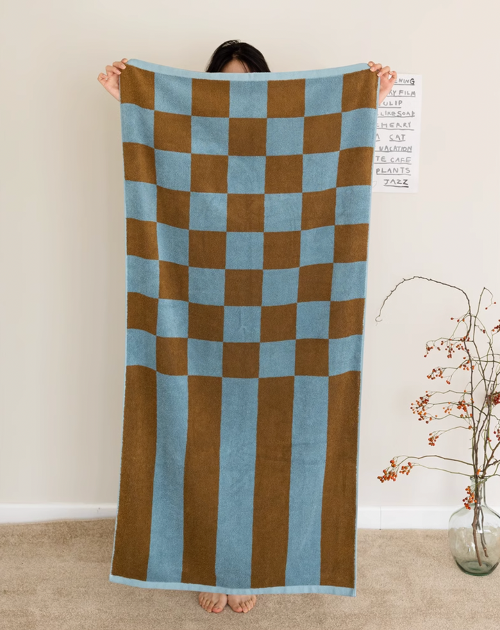 Retro Checkered Striped Bath Towel