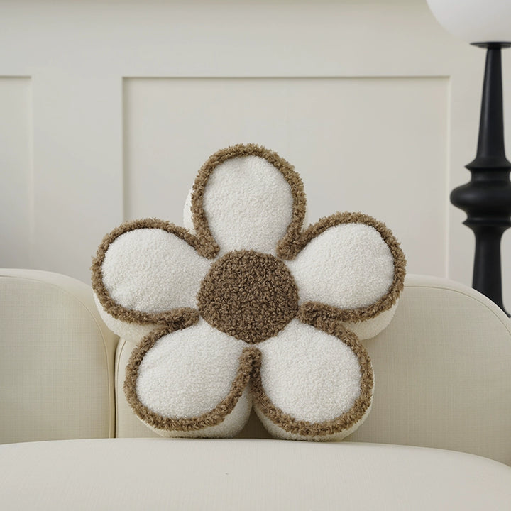 White Brown Flower Shaped Decorative Pillow