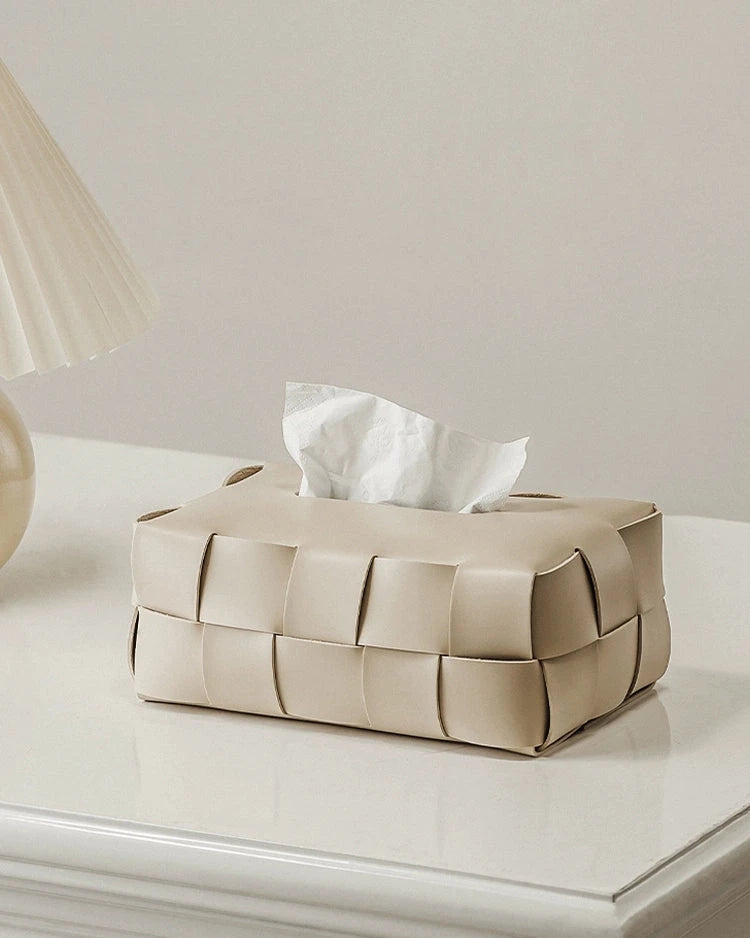 White Leather Tissue Paper Holder