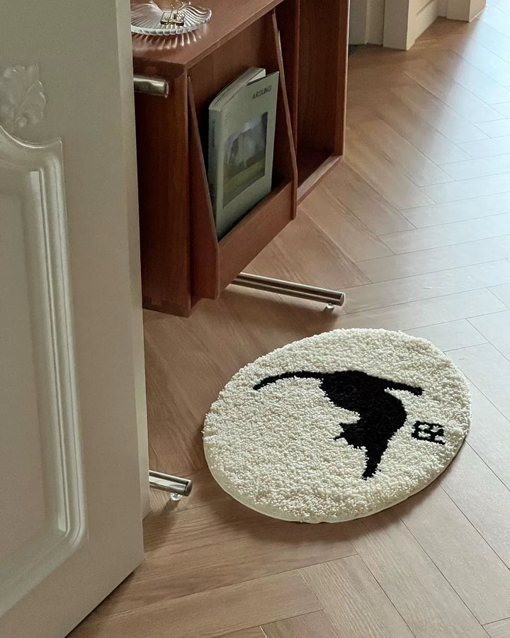 White Oval Cat Bedroom Rug