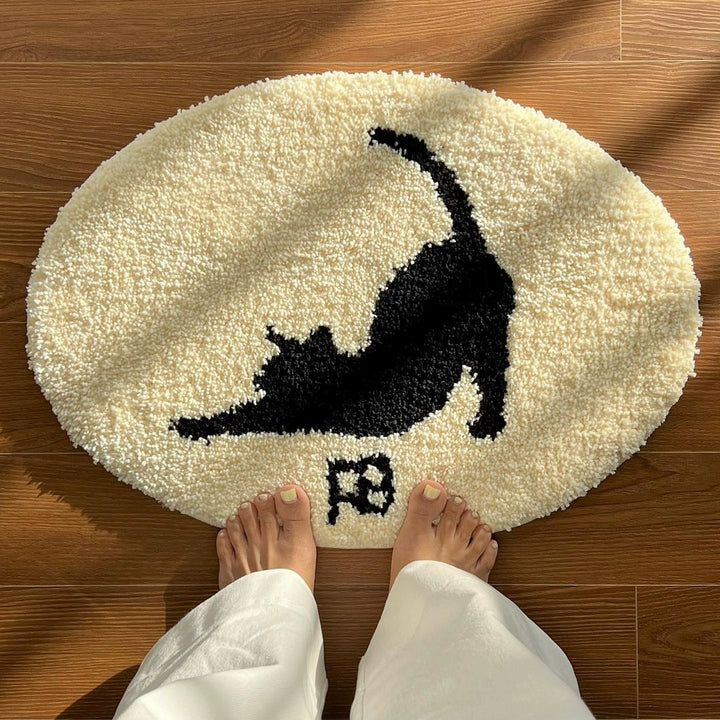 White Oval Cat Rug Bath Mat