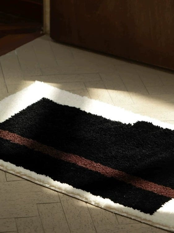 Retro Brown Black Geometry Bath Mat