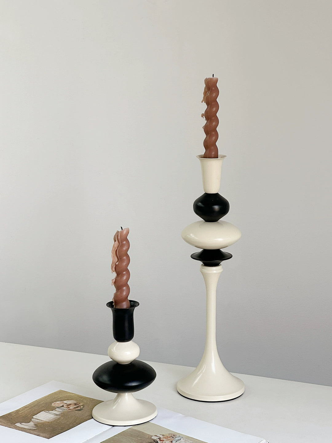 black and white retro candle holder