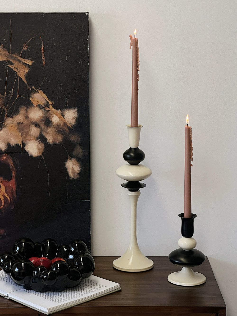 black and white retro candle holder