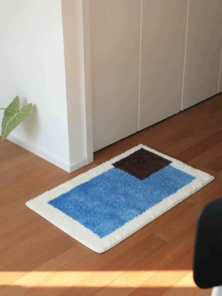Retro Blue Brown Color Block Bath Mat