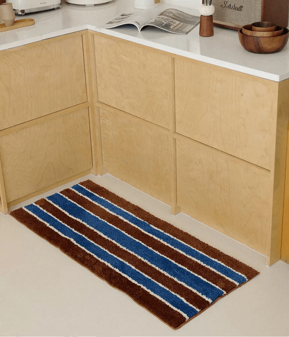 Blue Brown Vintage Retro Runner Rug