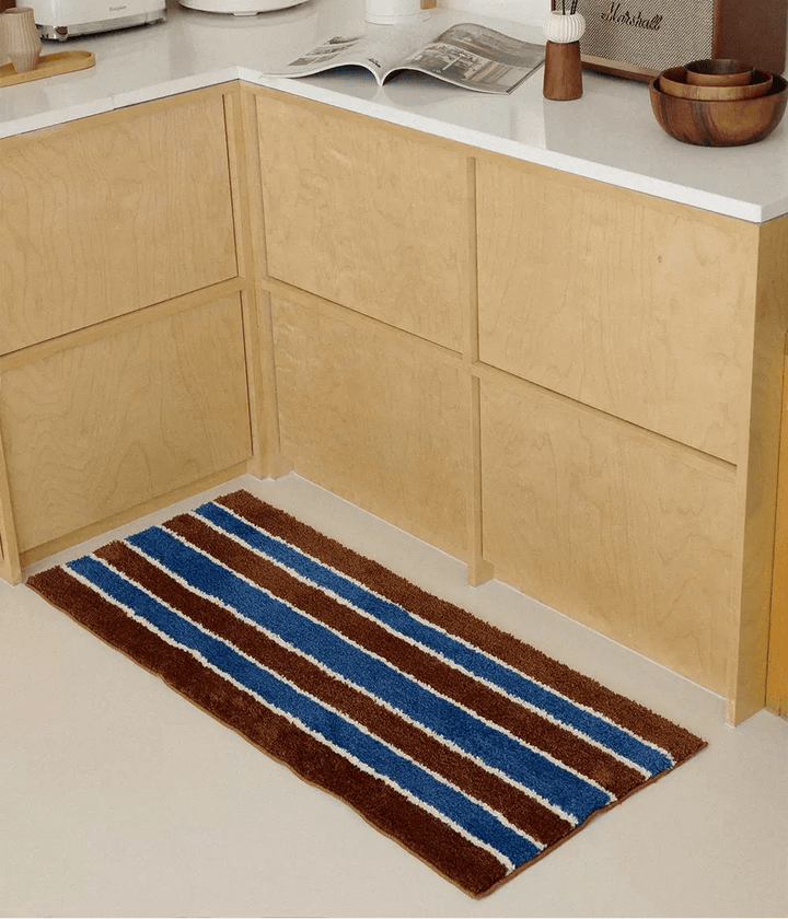 Blue Brown Vintage Retro Runner Rug