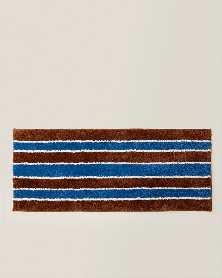 Blue Brown Vintage Retro Runner Rug