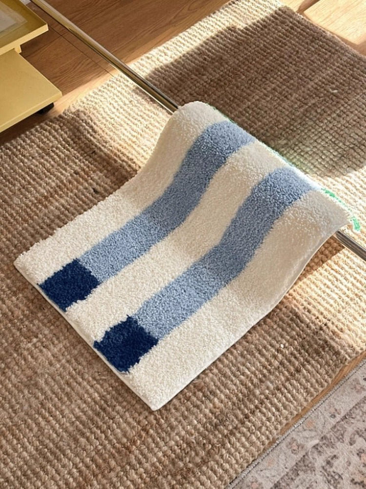 Blue Color Block Striped Bath Mat