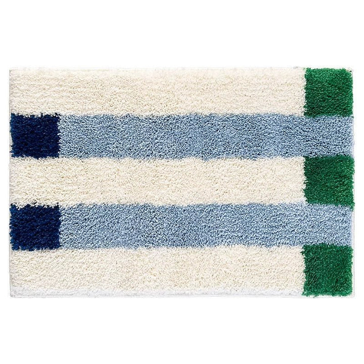 Blue Color Block Striped Bath Mat
