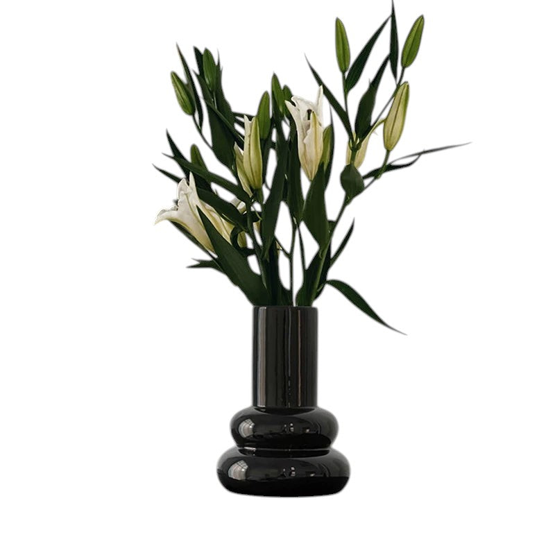 Stacked Bubble Vase | Gloss Black Ceramic Flower Vase