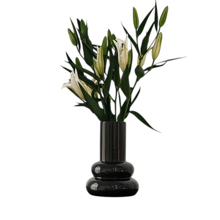 Stacked Bubble Vase | Gloss Black Ceramic Flower Vase