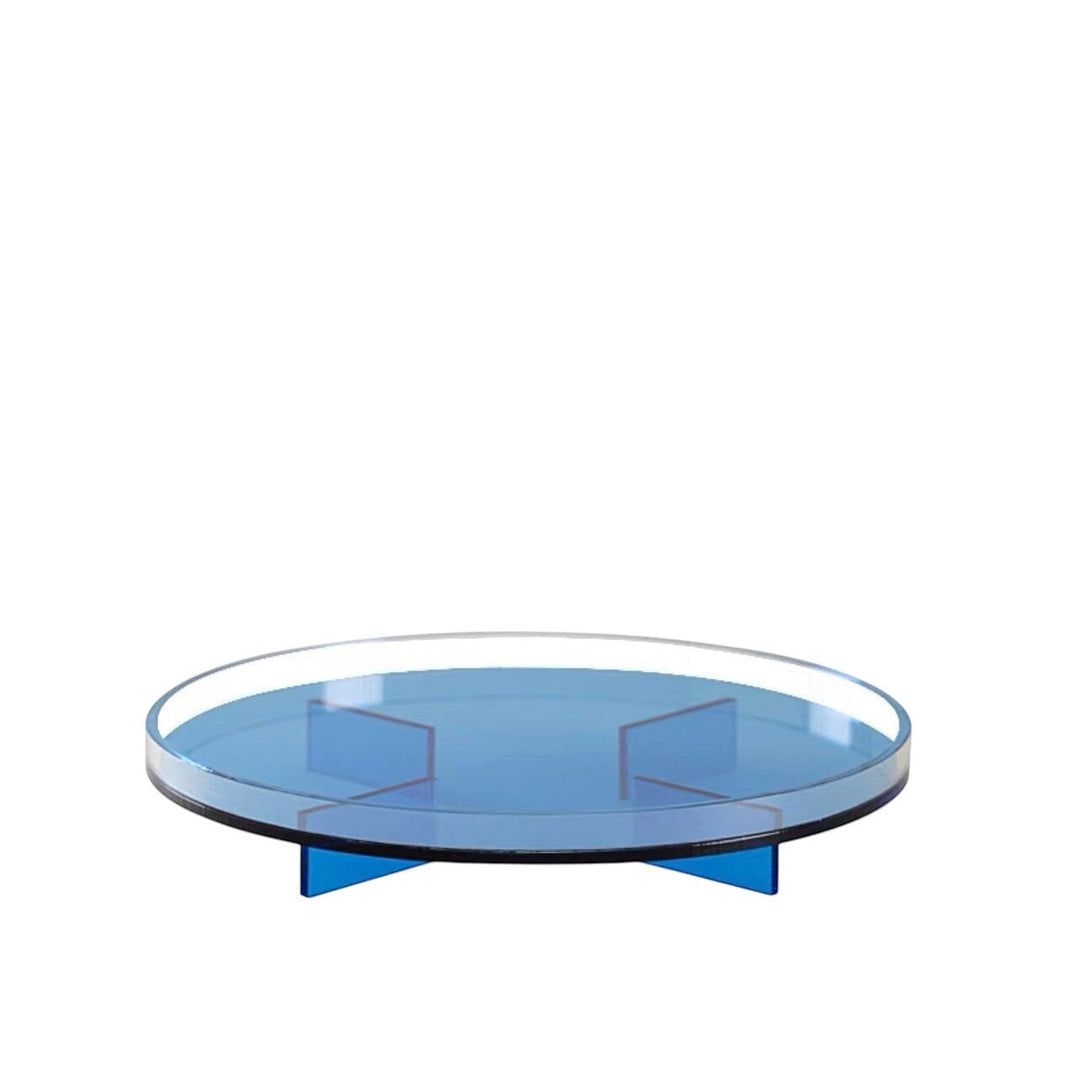 Cosik Home blue transparent acrylic round display tray with geometric raised base