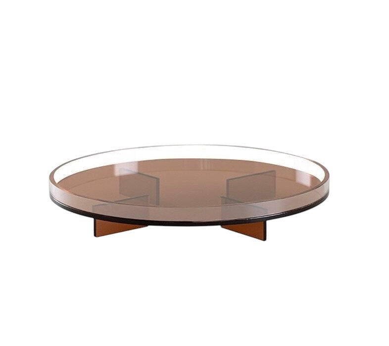 Cosik Home brown transparent acrylic round display tray with geometric raised base