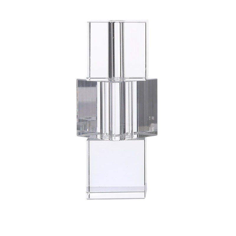 Cosik Home clear crystal glass vase with stacked square design, perfect for modern floral arrangements.