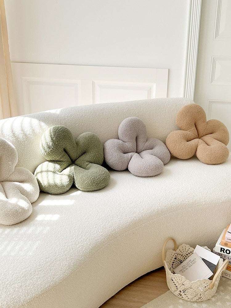 Abstract Bouclé Clover Flower Shaped Plush Pillow