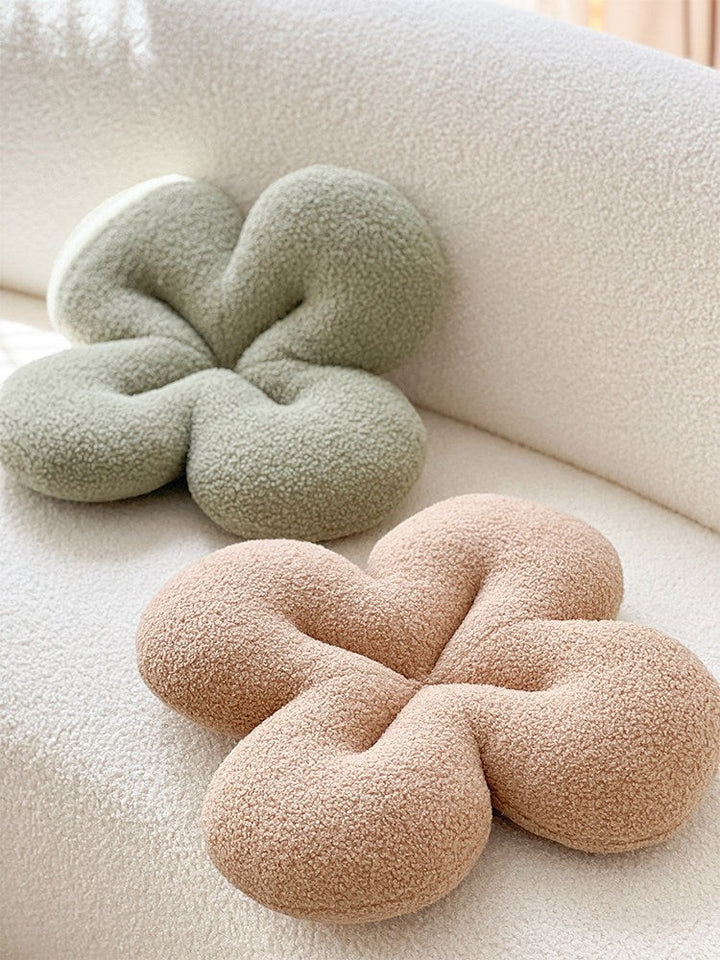 Abstract Bouclé Clover Flower Shaped Plush Pillow