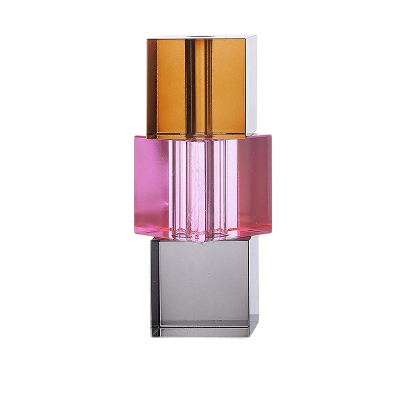 Cosik Home modern Nordic crystal glass vase with pink, gold, and grey sections. Transparent, for flower arrangements.