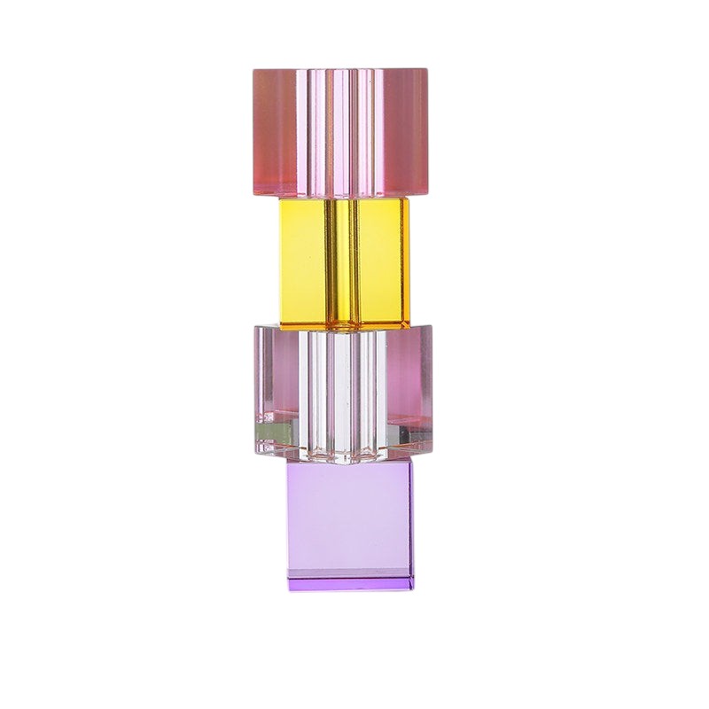 Cosik Home modern Nordic crystal glass vase in pink, yellow, and purple with ribbed details. Perfect for fresh flower arrangements.