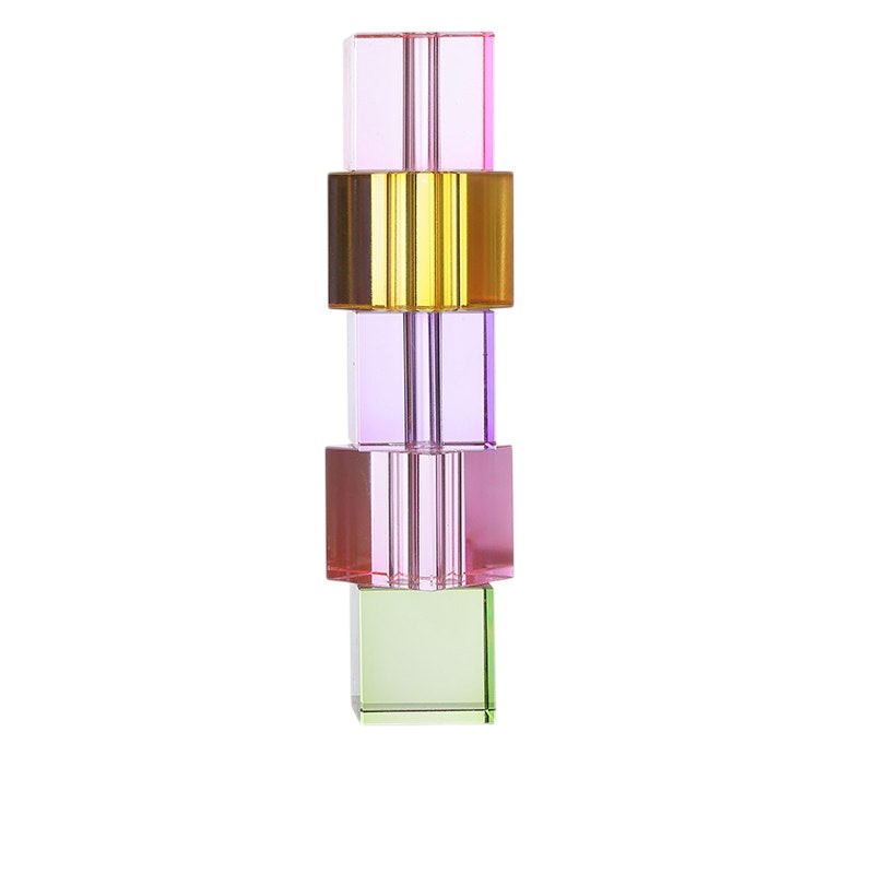 Cosik Home stacked crystal glass vase with pink, gold, purple, and green blocks. Modern Nordic design.