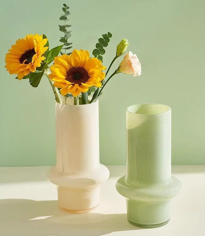 Cosik Home vintage glass vase in custard jade color, perfect for fresh or dried flowers.