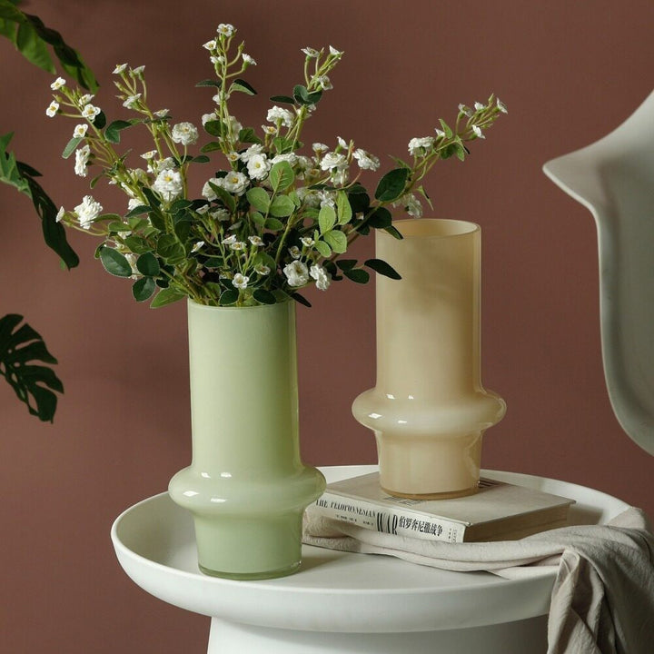 Cosik Home light luxury custard jade glass vase with white flowers, vintage desktop ornament