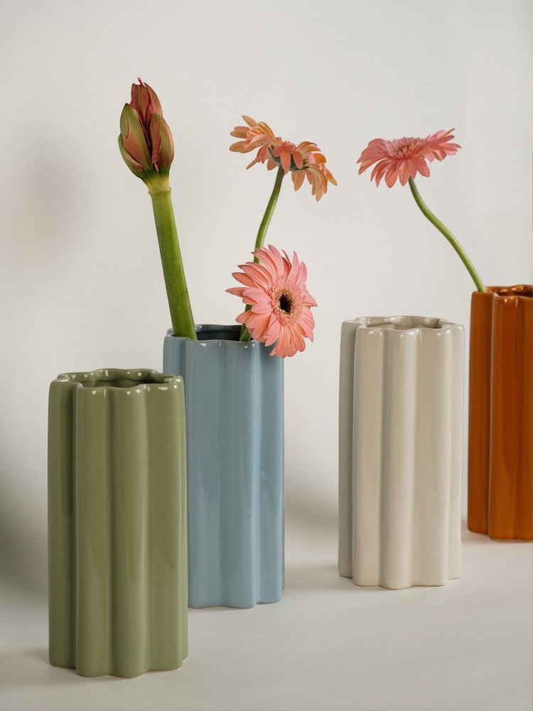 Pastel Scalloped Tall Vase - Modern Aesthetic Flower Vase