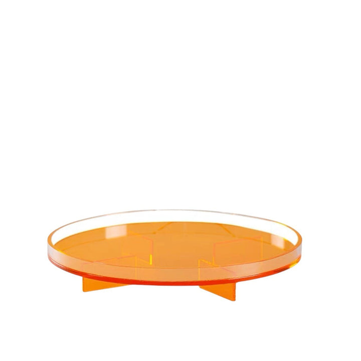 Cosik Home orange transparent acrylic circular display tray with geometric raised base