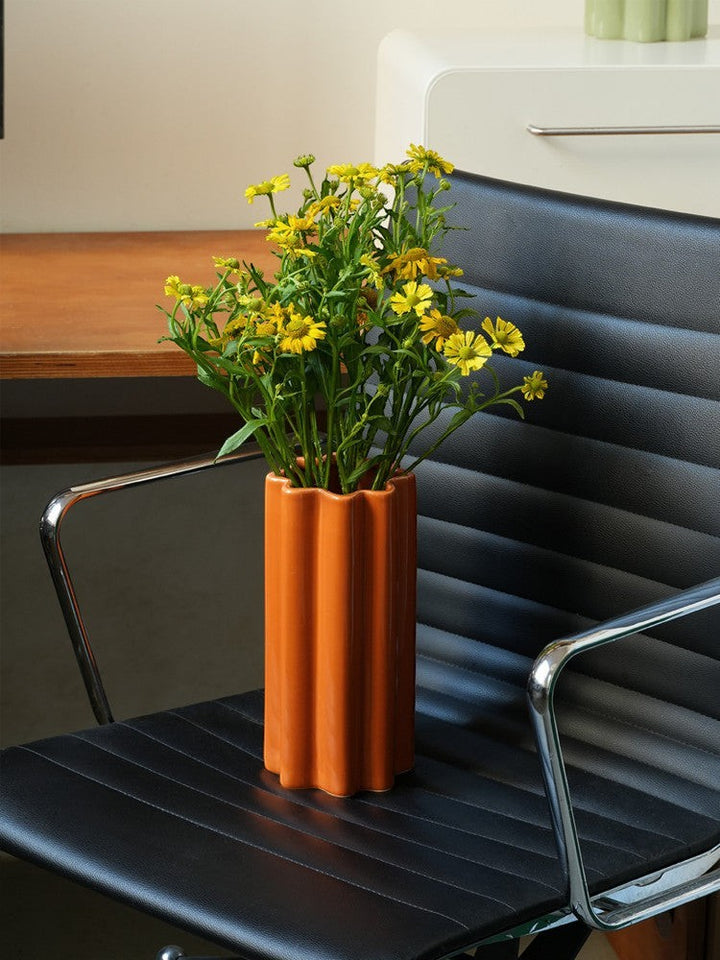 Orange Scalloped Tall Vase - Modern Aesthetic Flower Vase