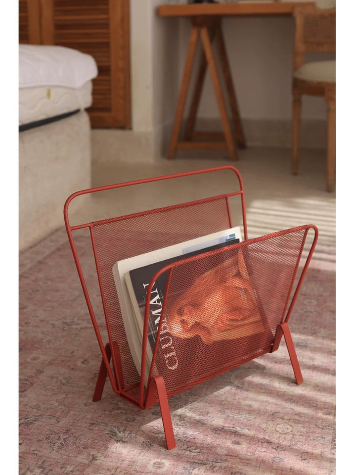 retro red mesh floor magazine rack book rack